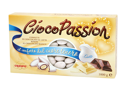 CRISPO – Confetti CiocoPassion cioccolato al latte con cuore di cioccolato  bianco incartati singolarmente gr.500 Rosa – Zanieri Dolciumi