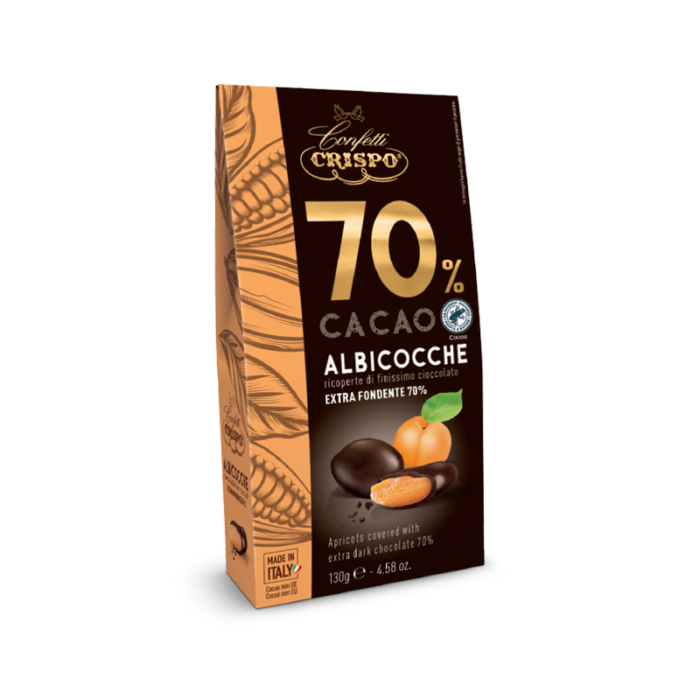 Crispo albicocche ricoperte di cioccolato fondente -130g