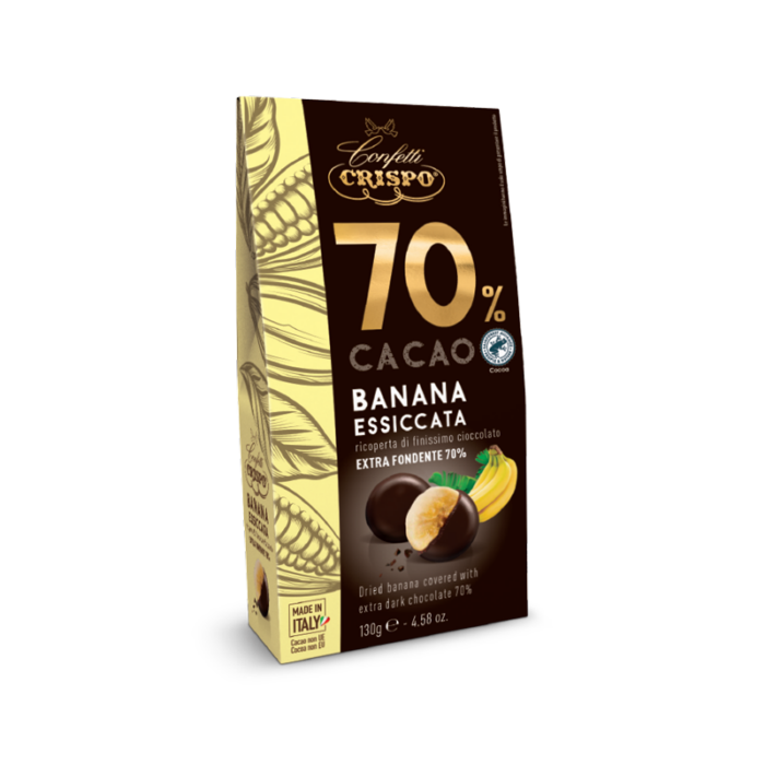 Crispo banana essiccata ricoperta di cioccolato fondente -130g